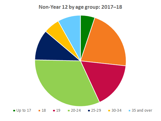 Pie chart showing breakdown of non-year 12 applicants by age group 2017-2018